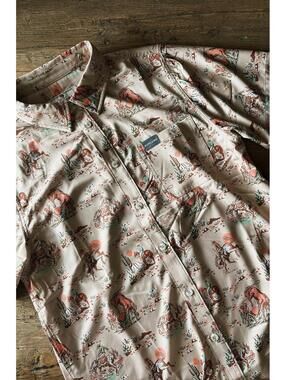 BURLEBO Polo Shirt Men's Medium Performance Golf Cowboy Western Horse Cactus NEW